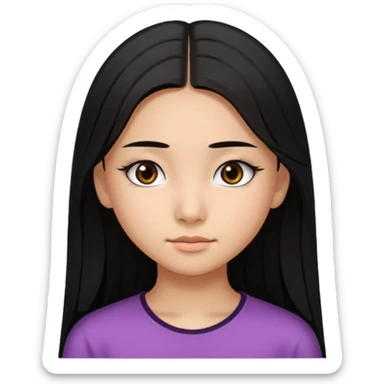 a tan chinese-american 15 year old girl with middle part long straight black hair down to her chest dark brown eyes. .eyelashes  sticker