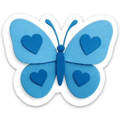 blue butterfly with blue hearts on its wings, paper craft style sticker