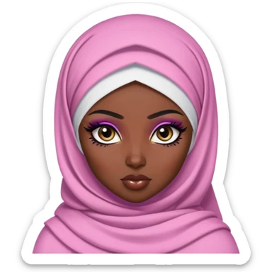 pretty bratz baddie, dark black skin, hijabi, pretty eyeliner makeup sticker