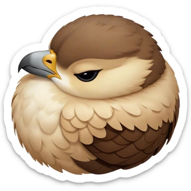 Meme-Worthy Cute Sleeping Falcon Portrait Emoji, Head resting peacefully with a contented smile, showcasing a streamlined, powerful form with eyes gently closed in serene slumber and a subtly curved beak, Simplified yet adorably endearing features, highly detailed, glowing with a soft, drowsy light, high shine, relaxed and utterly lovable, stylized with an air of playful laziness, soft glowing outline, capturing the essence of a sleeping falcon that feels destined to become the next viral icon of adorable rest! sticker