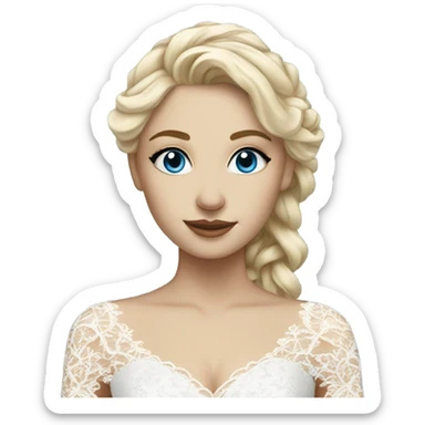 Beautiful blond girl with blue eyes and long lace wedding dress sticker