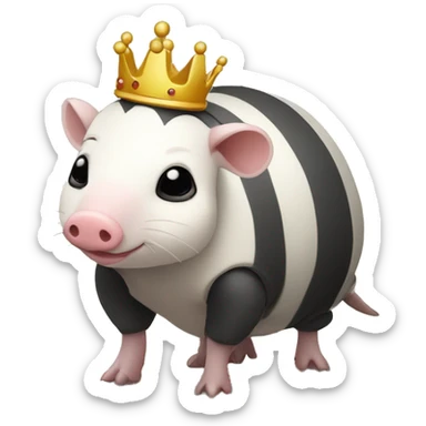 Black and white piebald chubby round armadillo pig panda centipede armadillo wearing a crown sticker