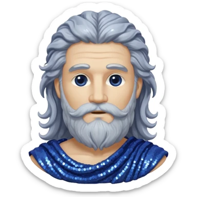 Saturn, God of Time from Roman Deities with long gray wavy hair and beard, indigo sequin toga sticker