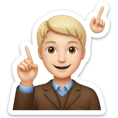 Holding up pointer finger with pleased face. Similar to iOS "relieved" emoji facr sticker