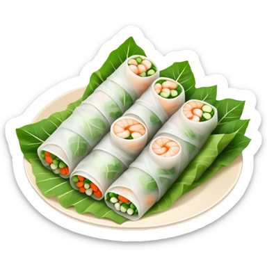 cinematic-realistic-vietnamese-summer-rolls-dish-emoji,-depicted-with-delicate-rice-paper-wraps-filled-with-fresh-vegetables-and-shrimp-rendered-with-crisp-textures-and-refreshing-lighting. sticker