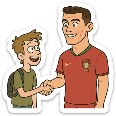 rapaz a conhecer o Cristiano Ronaldo, flat toon style sticker