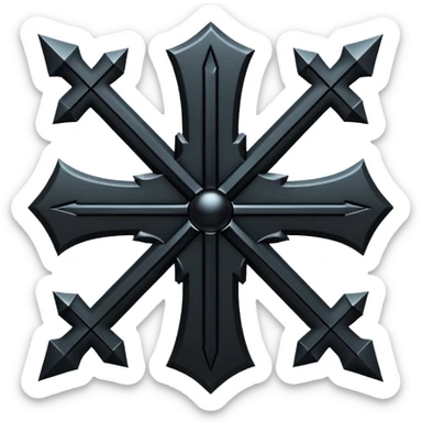 Emoji, dark futuristic cross, symmetrical geometric shape, black metal, gothic cyber aesthetic, minimal flat design, sharp edges, centered, transparent background do not use any other colors but metal and black sticker