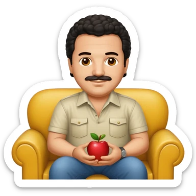Pablo Escobar sitting on a sofa, smiling, apple style emoji sticker