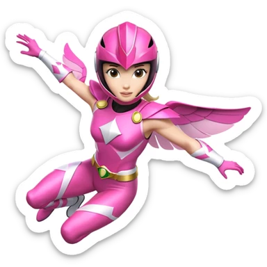 Pink power ranger girl superhero flying sticker