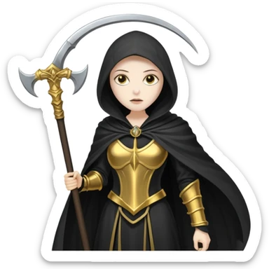 feminine grim reaper in a gold with scythe sticker
