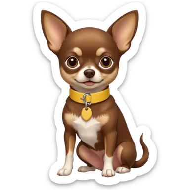 Chihuahua color chocolate con las patitas y pecho color café claro, un pequeño collar amarillo  sticker
