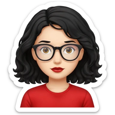 niña con pelo ondulado color negro con una polera roja y lentes negros  sticker