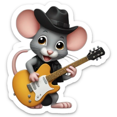 jerry mouse cartoon with black hat and guitar sticker