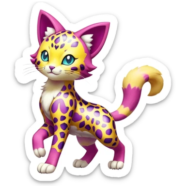 Colorful Liepard-Skitty-Delcatty-Pokémon-Fakémon-hybrid-creature (full body) sticker