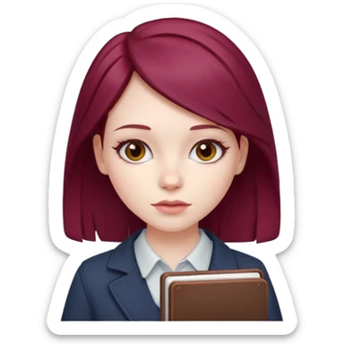 girl with a burgundy hair and a notebook sticker