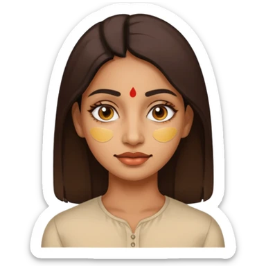 make an emoticon of a woman that has gel-like under eye patches of skincare of transparent color and make the woman slighlty indian, please remove the earrings anf the bindi  sticker