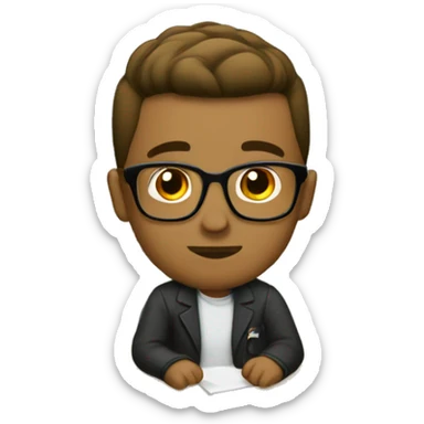 Brown student with a pompadour, glasses and a bald head. He is bored in the classroom. sticker