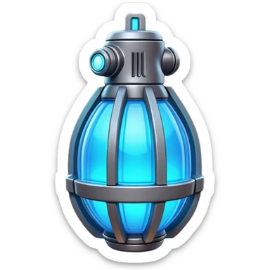 Clash of Clans aesthetic: Cinematic Playful 3D Isometric Plasma Grenade Emoji, rendered in a 3D vector-style similar to standard emojis with minimal shading and bold, simplified shapes. A compact, distinct form with signature details, softly glowing with a futuristic sci-fi warfare charm. Simplified yet unmistakably iconic, highly detailed and consistent, glowing with a soft radiance and high shine. Stylized with a touch of high-tech brilliance and a soft glowing outline, capturing the essence of a beloved gaming relic with a friendly, playful manner! sticker