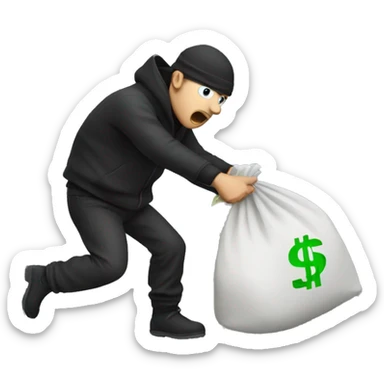 Thief stealing a bag of money sticker