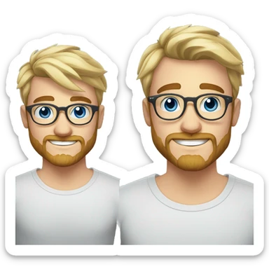 Handsome young man 22 years old sexy blue eyes short blond hair nice round glasses cool beard Light moustache funny big smile dimple on the side sticker