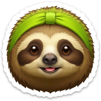a sloth Head with a lime green headband sticker