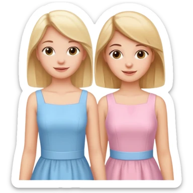 happy princesses blonde girl in light blue dress and brunette girl in light pink dress sticker