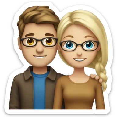 brunette blue eyed white man and blonde brown eyed girl with glasses hugging sticker