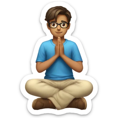 tanned pretty brunette boy with glasses praying kneeling sticker