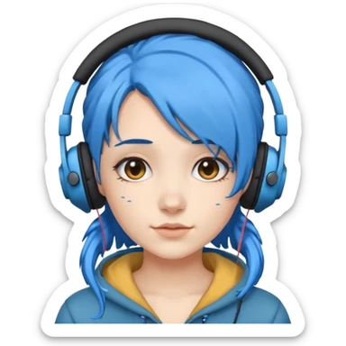 blue haired earringed heaphone wearing girl sticker