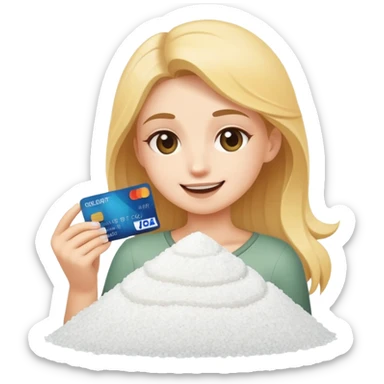 Winky face with a pile of salt in front and holding a credit card in hand sticker