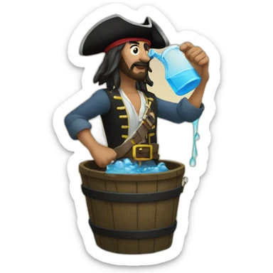 A pirate sending the water he has in a bucket far away sticker
