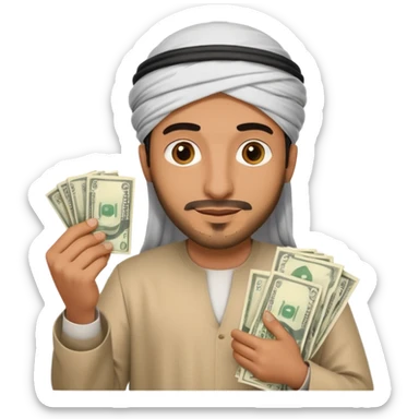 Arab guy holding money sticker