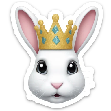 White rabbit with a glitter crown  sticker