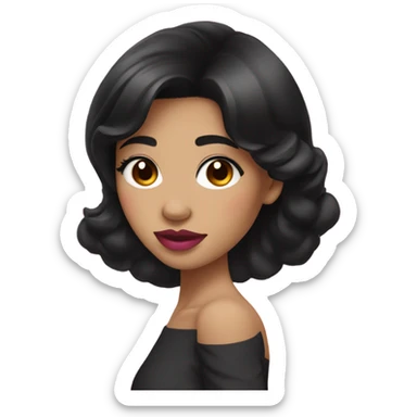 Thick medium black hair with black eyes and pink lip and pink cheek Filipino lady sticker