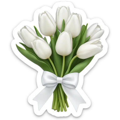white tulip bouquet  with a white bow sticker