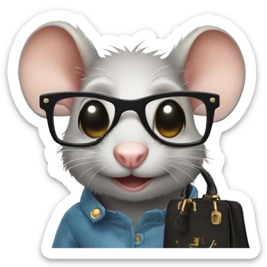 Rat with Glasses holding a prada purse sticker
