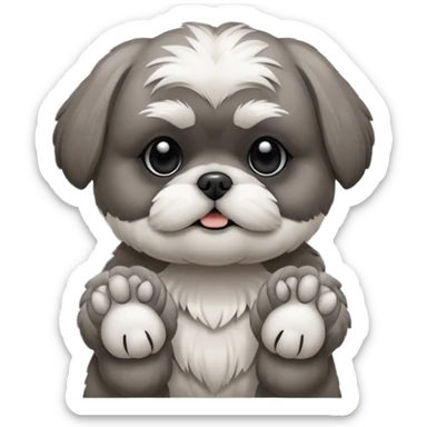 cute all grey shih tzuh behind window blinds pulling them open with one paw and peeking through the slit between the blinds sticker