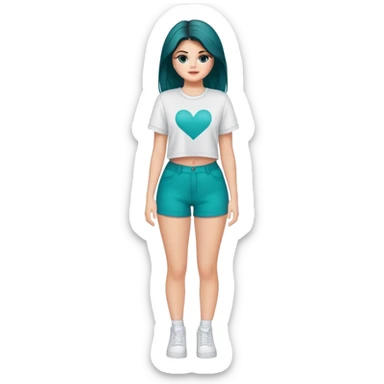 Selena Gomez with teal eyes, full body, thick thighs sticker