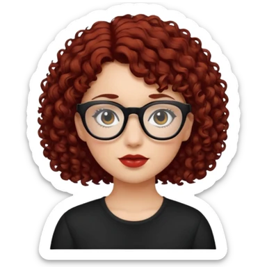 niña con pelo corto con rulos  color negro rojiso con lentes negros sticker