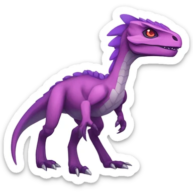 Chibi-Anthro Mauve-maroon-red-colored edgy anthro-genesect-velociraptor-scalie-sona-Fakémon-hybrid with a purple-pink mane on head and back and horns full body sticker
