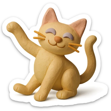 playful pose cat in claymation style with pastel colors sticker