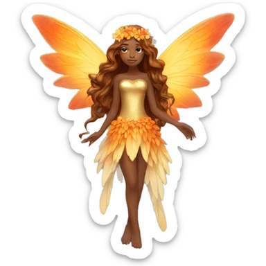 big wings, flower, Beautiful, fairy, gold, orange,red, long hair sticker