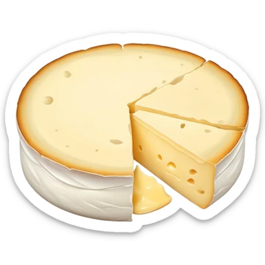 cinematic-realistic-brie-cheese-emoji,-featuring-a-creamy,-soft-ripened-cheese-with-a-delicate-rind-rendered-with-lifelike-detail-and-inviting,-natural-lighting. sticker