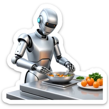 obot chef preparing a gourmet meal in a futuristic kitchen sticker