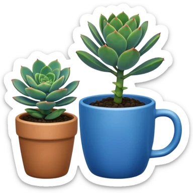 Desk Succulent Plant blue cup sticker