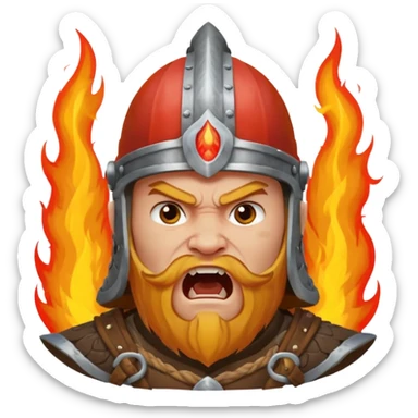 un vichingo con l'elmetto  con l'icona del fuoco sulla parte frontale ,che urla  sticker