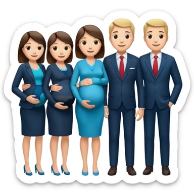 I want a couple. Only the wife is pregnant. Both the husband hand wife family are stand behind them. No kids sticker