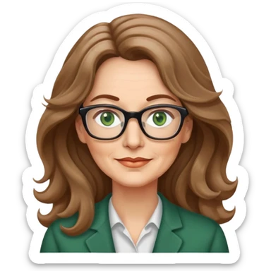 Woman 50 yrs light brown long wavy hair green eyes with glasses  sticker
