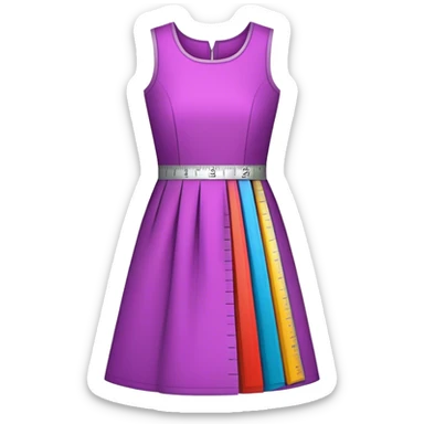 Icon for Fashion Design: a colorful and stylish dress pattern with measurements, a ruler, and a pencil. The icon should represent the creative process of clothing design and pattern drafting. Transparent background. sticker