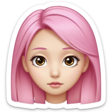 An Asian girl with pink-blonde hair, big eyes, thick eyebrows, and long eyelashes; only her head... sticker